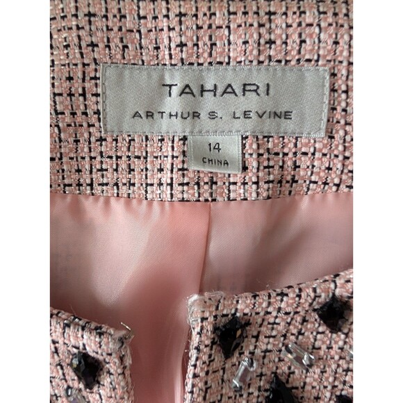 Tahari ASL Beaded Collar Pink Tweed Open Front Blazer Suit Jacket W Sz 14 Prep - Picture 9 of 15